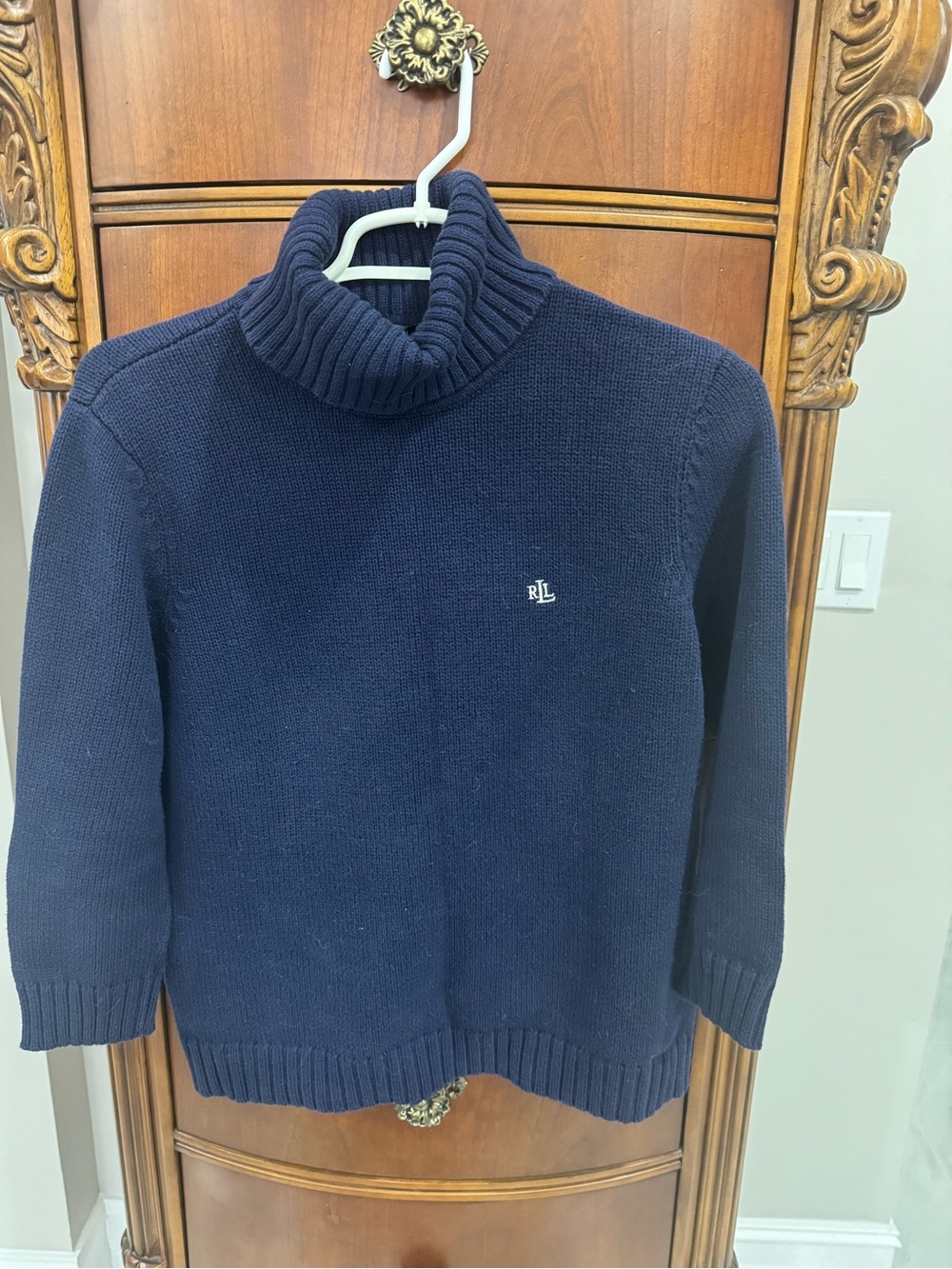 Ralph Lauren Navy Ribbed Turtleneck Sweater - RL Embroidered